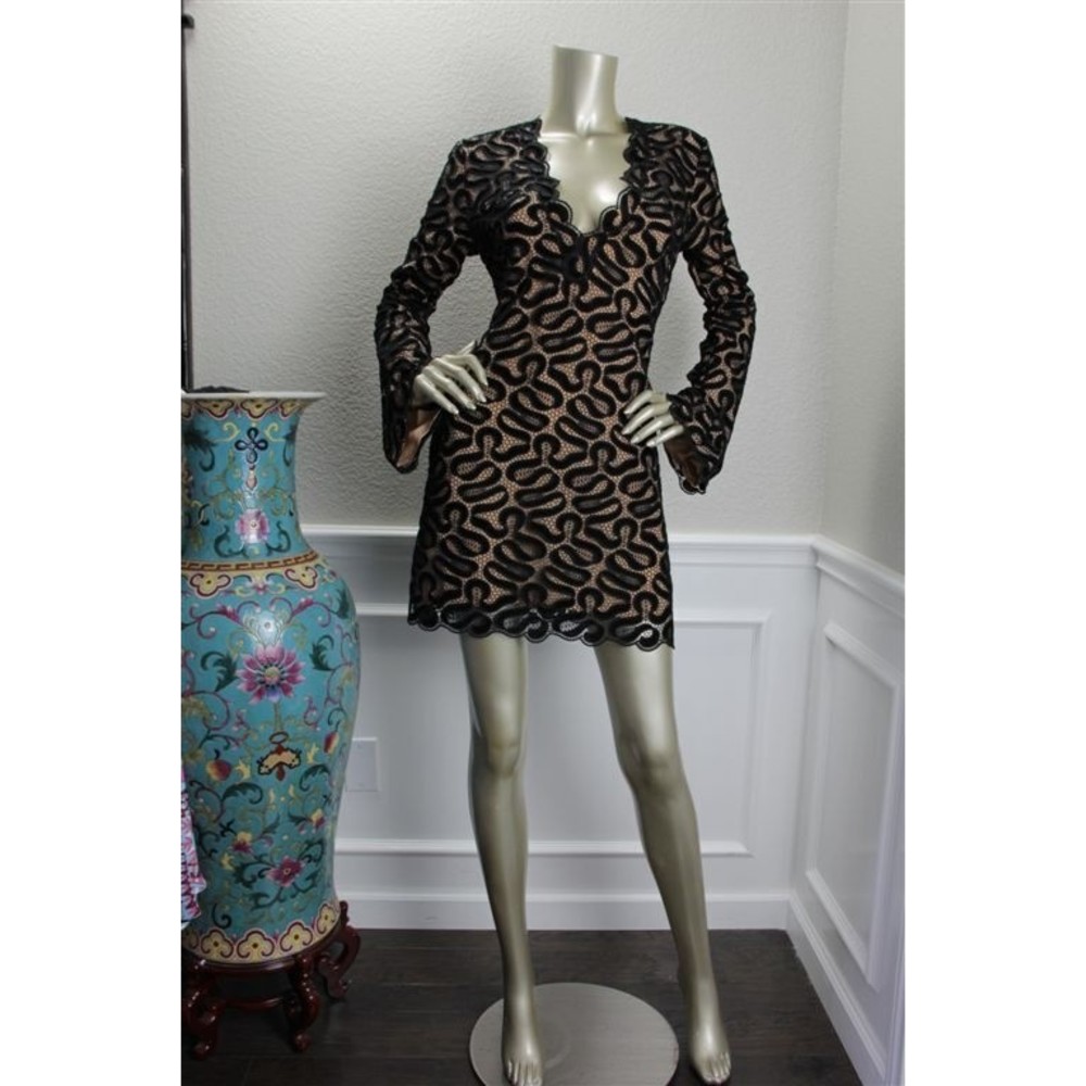 NWT STELLA McCARTNEY Sexy Black Velvet Lace Beige Stretchy Mini Dress 4